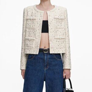 Self-Portrait Cream Embellished Boucle Jacket